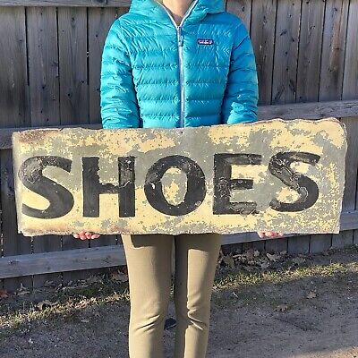 Vintage SHOES Tin Sign Painted Chippy Metal Advertising Large • 224.99$