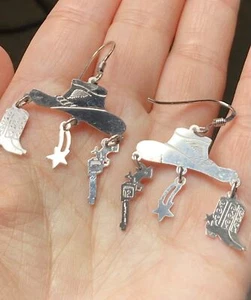 Vintage sterling silver western hat boot articulated Earrings - Picture 1 of 6