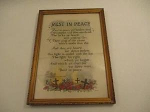 Antique 1920s Rest in Peace Flanders Dead Framed Calligraphy War Poem WWI - Picture 1 of 7