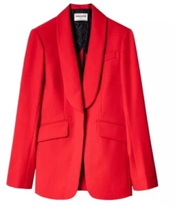 $598 NWT ZADIG & VOLTAIRE Date Gabardine Blazer in Poppy Red Size 42 EUR Large - Picture 1 of 14