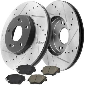 Front Brake Rotors Ceramic Brake Pads Drill Slot For 2011-2014 Hyundai Sonata v7 - Picture 1 of 4