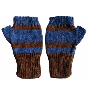 Fette 100 % Alpaka fingerlose Fäustlinge - braun/Saphirblau (XS) - Bild 1 von 2