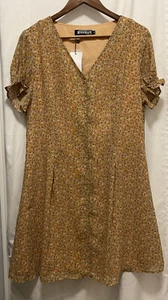 Women's V Neck Short Sleeve Button Up Chiffon Floral Flowy Dress Large NWT - Picture 1 of 2
