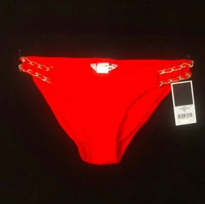 Parte inferior de bikini Juicy Couture clásica con cadena laterales, rojo sirena, talla pequeña - nueva con etiquetas Foto 1 de 3