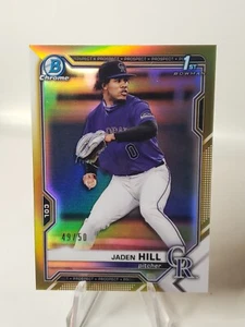 2021 Bowman 1st Draft Chrome Gold Jaden Hill /50 Colorado Rockies Prospect RC - Picture 1 of 3