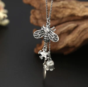 I07 Anhänger mit Kette Silber 925 mit Biene Herz und Blüte - Bild 1 von 10