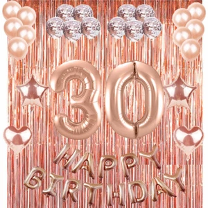 30th Rose Gold Happy Birthday Banner Confetti Balloon Party Decoration Supplies - Picture 1 of 3