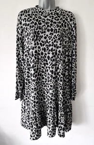 OASIS NWT Black & Grey Animal Print Tunic Dress/Top Ruffle Hem Size XL - Picture 1 of 13