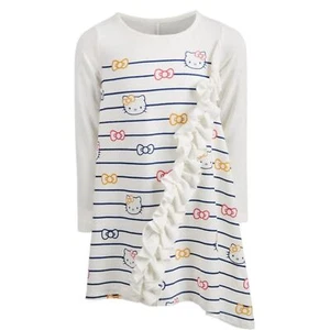 Girl Sanrio Hello Kitty Striped Ruffle White & Blue Bows Sweater Dress Size 2t - Picture 1 of 7