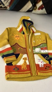 Kids Ethic Alpaca Cotton Knit Handmade In Ecuador Zip Hood Sweater Jacket Size 5 - Picture 1 of 5