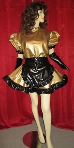 Lackminikleid gold Schürze Zofenkleid Maiddress Vinyldress for Maids  gold Apron - Picture 1 of 4