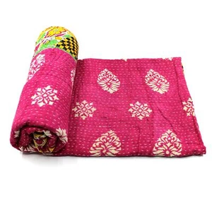 Vintage Kantha Quilt Indian Handmade Cotton Bohemian Bedding Blanket d - Picture 1 of 5