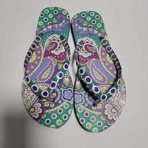 Vera Bradley Heather Paisley Flip Flops Thong Sandals Flats Teal Women Size 7-8 - Picture 1 of 5