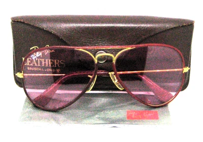 Gafas de sol Ray-Ban EE. UU. Vintage B&L Aviador Cuero Borgoña Rosa Cambiables Como Nuevas Foto 1 de 4
