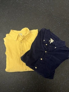 2 LL Bean Shirt Mens XL Navy & Yellow Corduroy Button Up Long Sleeve Lightweight - Picture 1 of 9