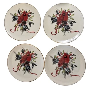 4 platos de postre Lenox Winter Greetings rojo cardenal porcelana fina 6,75" diámetro - Imagen 1 de 5