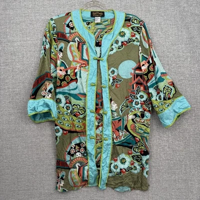 Bob Mackie Wearable Art Jacket Womens Medium Silk Kimono Frog Closure Multicolor - Image 1 of 4