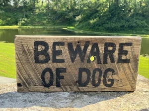 Primitive Beware of Dog - Junk Yard County Guard Hand Painted Oak Wood Sign Old - Picture 1 of 12