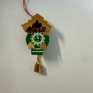 Vintage Christmas Ornament Cuckoo Clock Wooden 4.75” Hand Painted - Picture 1 of 3