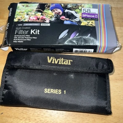 Vivitar Series 1 3-Piece Multi-Coated Glass Filter Kit (58mm UV/FLD/CPL) New OB - Image 1 of 4
