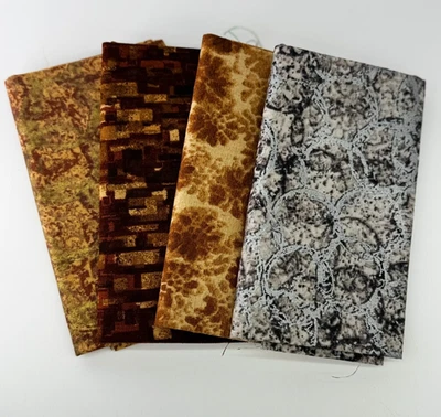 Restos de tela de algodón acolchado marrón negro dorado plata formas de dos tonos Foto 1 de 4