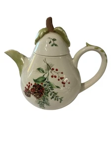 Tetera Lenox Holiday boj y cerámica de pino de 9 pulgadas de alto vacaciones - Imagen 1 de 9