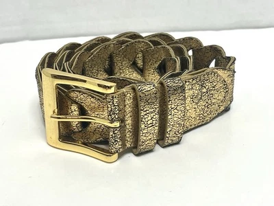 Gold Crackle Chain Embossed Leather Belt W/ Gold Buckle Size S Women’s 1 1/4” W - Image 1 of 4