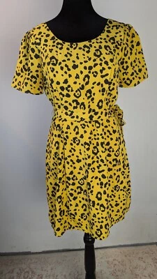Vestido Trixxi Talla M Amarillo Negro Leopardo Estampado Animal Mini Cremallera Manga Abullonada Foto 1 de 4