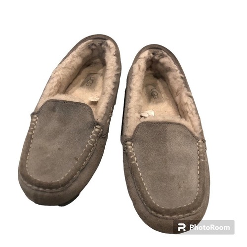 Mocassini Ugg donna taglia 8 scamosciati grigi scarpe slip on casual invernali foderati in pelliccia