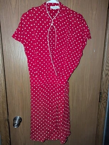 Cache Wrap Dress 14 Womens Dots Vintage USA Made Miss Ashley Shoulder Pads Rayon - Picture 1 of 8