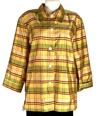 Blusa de seda con botones para mujer talla 12 clásica manga 3/4 hombreras Foto 1 de 4