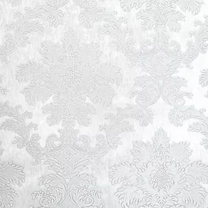 White textured Victorian damask Wallpaper faux silk fabric texture wallcoverings - Picture 1 of 12