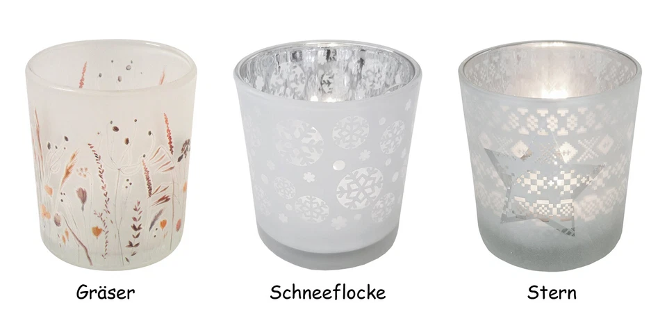 Windlicht Teelichthalter Wintermotive aus Glas Silber ca. 7 x 8 cm  - Bild 1 von 1