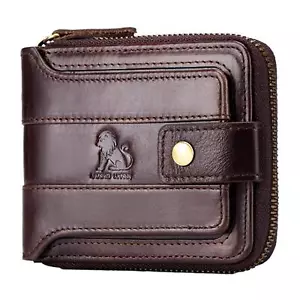 Zipper Wallets for Men Genuine leather Zip Around Purse RFID Blocking Bifold ... - Picture 1 of 6