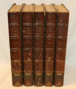 Antique (1800's) Knights Pictorial London Volumes 1 - 5, Hardcover Leather Bound - Foto 1 di 12