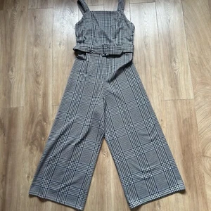 Women’s New Look Size 10 Checkered Jumpsuit Wide Leg Belted Lined - Picture 1 of 8