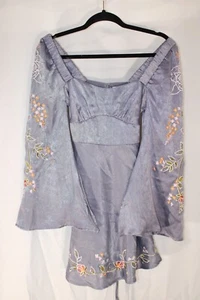 Asos Designs Purple Embroidered Bias Cut Mini Dress with Bell Sleeves Size 4 - Picture 1 of 12