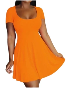 NWT WOMEN'S S{4} TANGERINE KISSED SHORT SLEEVE SCOOP NECK SKATER DRESS - Picture 1 of 5