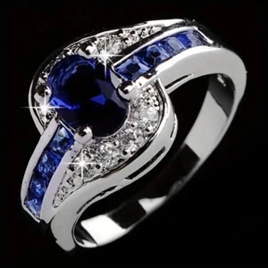 Elegante anillo de lujo de piedras preciosas de circonitas azules ovaladas para mujer talla 6 - Imagen 1 de 2