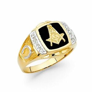 Onyx Masonic Yellow 14k Gold Horseshoe Ring Herradura Masónico Oro Anillo