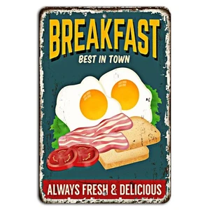 Letrero rústico vintage Breakfast Best in Town siempre fresco y delicioso - Imagen 1 de 1