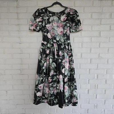 Vestido midi floral algodón princesa años 80 de colección. Tea, Party, Prom, S.g. Gilbett Talla 10 Foto 1 de 4