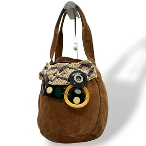 Marni Suede Shoulder Bag Brown Leather Strap Rare Used Authentic - Picture 1 of 10