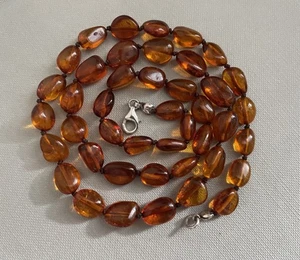Vintage Baltic Amber Knotted Beaded Necklace With Sterling Silver Clasp - Picture 1 of 9