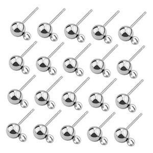 100 Stck. Hypoallergene Silber Kugel Ohrstecker - Edelstahl 5 mm Splitter - Bild 1 von 8