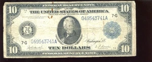 1914 U.S. Large $10 Federal Reserve Note 7G Bill - Picture 1 of 2