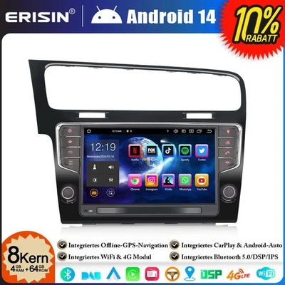 8-Kern Android 14 GPS Autoradio Navi für VW Golf VII/7 MK7 DAB+CarPlay OBD2 64GB - Bild 1 von 4