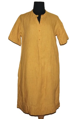 Vestido casual descontraído EILEEN FISHING amarelo colheita 100% linho orgânico XXS - Imagem 1 de 4