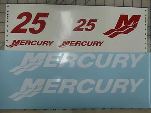 25 HPMERCURY BOAT MOTOR COWL REPLACEMENT DECAL SET of 7 in standard Red & White. - Bild 1 von 2
