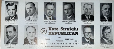 Boleto republicano directo Vote 1954 Peoria, Illinois Ink Blotter 4" x 9" Foto 1 de 4